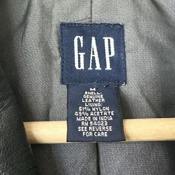 GAP Vintage Leather M Black Blazer Jacket Y2K Button Front Flap Pockets Women’s - Picture 3 of 10